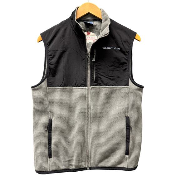 Vineyard Vines Jacket Mens Small Gray Black Grid Fleece Vest RUST-OLEUM Golf - Picture 1 of 8
